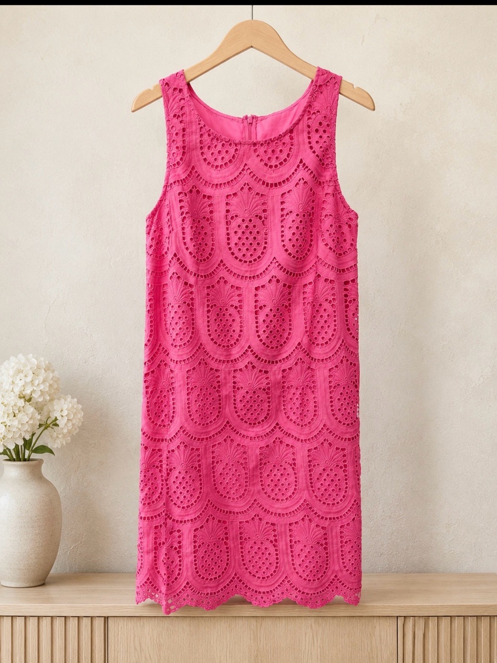 Talbots bright coral Pink embroidered eyelet Dress size 4
